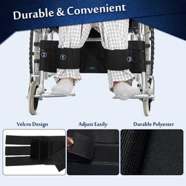 Wheelchair Footrest Leg Support Straps Wheelchair Restraints for Elderly Safety Harness Leg Rest Foot Strap Adult Seatbelt Medical Restraints Leg Strap for Handicap Disabled (Black)