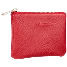 Chelmon Vegan Leather Coin Purse Pouch Change Purse With Zipper For Men Women (CH Red)