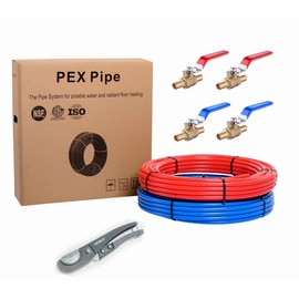 EFIELD Pex-b Pipe/Tubing NSF Certified Blue & Red 1/2 inch 2 x100 ft (200 ft) Length and 4 Pcs 1/2" Barb Pex Shut Off Ball Valves for Potable Water-for Hot/Cold Water, With Pipe Cutter,(AB-2)