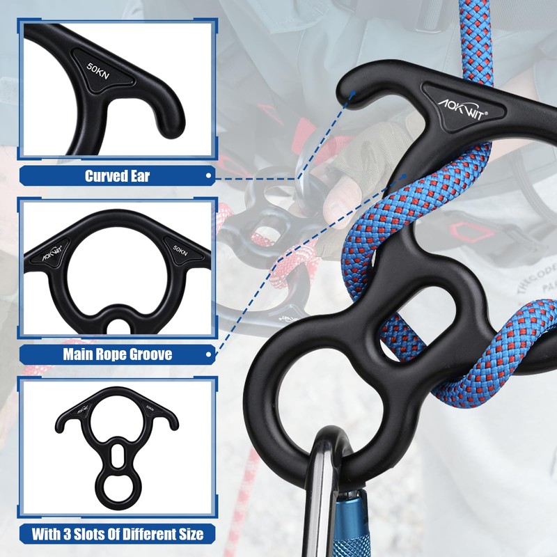 AOKWIT 50KN Rescue Figure, 8 Descender Large Bent-Ear Belaying and