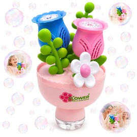 Flower Automatic Bubble Machine for Toddler Kid Toy Age 3 4 5 6 7 8 Year Old Little Girl Boy Gift Maker Blower Summer Outdoor Burbujas Niñas Easter Christmas Birthday Present Pink