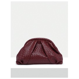 OYOANGLE Women's Minimalist Woven Leather Clutch Purses Textured Kiss Lock Pleated Vintage Evening Handbags Burgundy One-Size