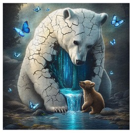 Animal Bear Puzzles for Adults 1000 Pieces, Fantasy Bears Butterfly Waterfall Jigsaw Puzzles, Nature Forest Wildlife Puzzle as Home Decor