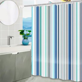 Cawtiuly Modern Linear Pattern Minimalist Shower Curtains Waterproof Washable Fabric Bath Curtains Set with Hooks for Bathroom Hotel Home 39''W x 79''H (Striped Blue)