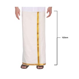 MALAYALIMART® Men’s Traditional Kerala Kasavu Mundu – Pure Cotton Handloom Dhoti for Festive & Ethnic Wear (Golden Border, One Size)