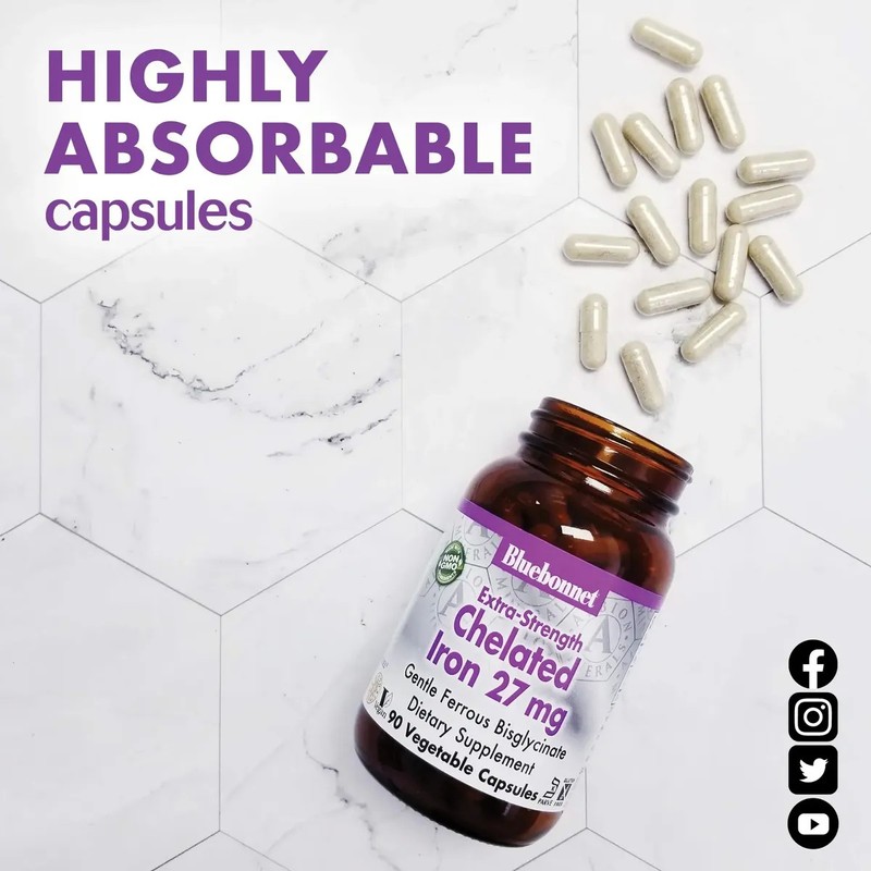 Bluebonnet Albion Hierro Quelado 27 Mg 90 Cápsulas Vegetales