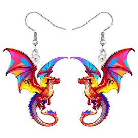 WEVENI Acrylic Cool Dragon Earrings Fantasy Dinosaur with Sword Earrings Western Jewelry Accessories Dragon Gifts for Women Mom (Red)