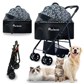 PawLuxe 4 Wheels Pet Stroller 4 in 1 Pet Stroller with Detachable Carrier for Small & Medium Dogs Cats up to 55 lbs Easy-Folding Travel Dog Wagon with Car Seat Breathable Mesh,Blue Cartoon