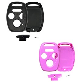 Key Fob Shell Case Replacement for Honda Accord Civic EX Pilot Key Fob Cover with Screwdriver (Black+Pink)