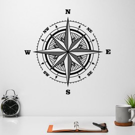 Vinyl Wall Decal Compass Nautical Travel Tourism Sea Style Stickers Mural Large Decor (g6423) Black