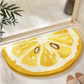 XYRuiHang Cute Fruit Slice Bath Mats for Bathroom Soft Fluffy Half Round Non Slip Lemon Bath Rug Cozy Bathtub Rug Bathroom Floor Mat Microfiber Small Area Rugs for Bathroom Doorway Washable 31.5"x18"