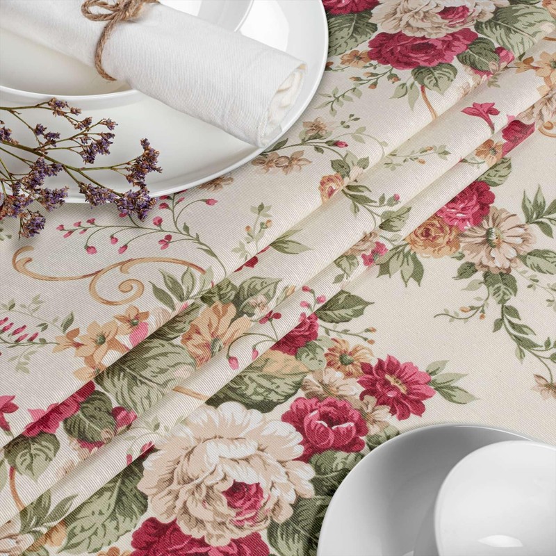 Fabric Tablecloth Washable Table Linen Tablecloth Cotton Polyester Roses 100