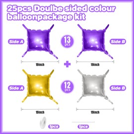Metallic Purple Gold and Silver Double Sided Square Foil Balloons Wall,19 Inches Chrome Foil Balloons Tunnel Arch Kit for Bachelorette,Anniversary,Graduation,Birthday Party Background Decoration