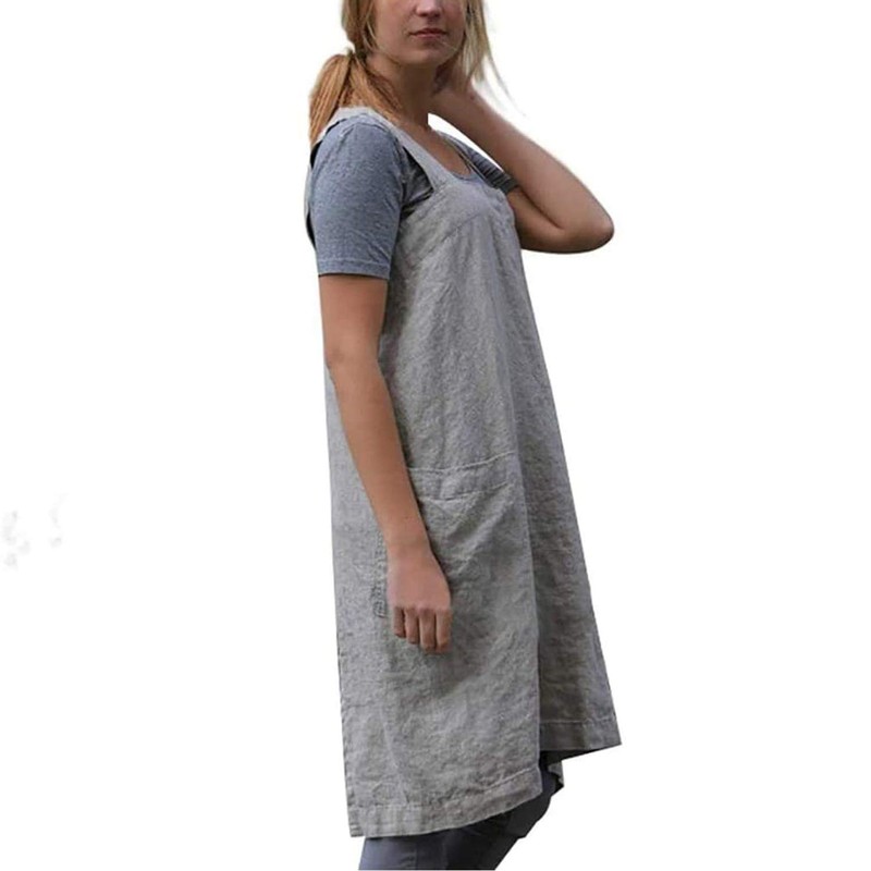 Hawholm Japanese Pinafore Apron Smock Cotton Apron with Pockets Plus