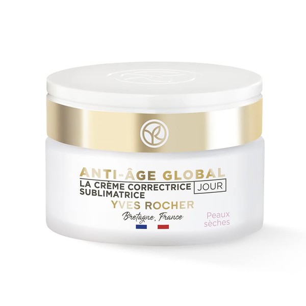 Yves Rocher Anti-Age Global Corrective Beauty Cream Day for Dry Skin, Anti-Wrinkle Face Care, 1 x Glass Jar 50 ml