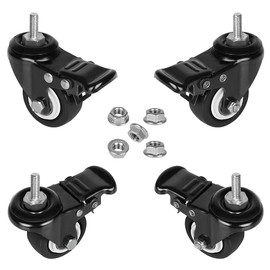 2" Stem Casters with Brakes and Flange Nuts, Set of 4, Heavy Duty Swivel Threaded Stem Casters,5/16”-18x1”(NOT Metric M8) Stem Casters Wheels with Lock for Carts Furniture Trolley DIY Stands
