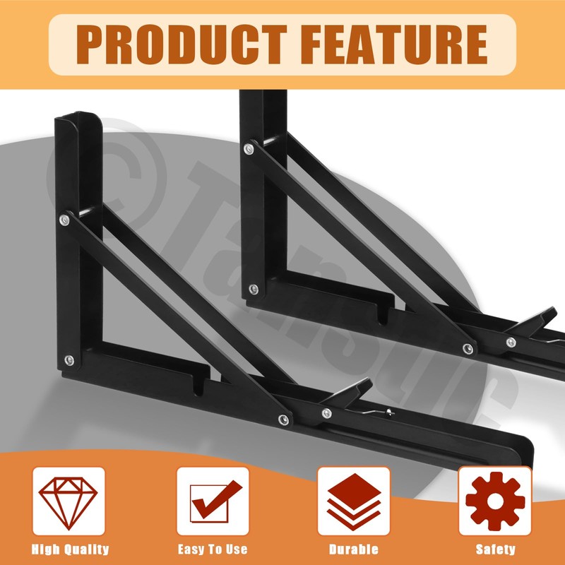 Tanstic 2-Pack 12 Inch Folding Shelf Brackets, Heavy Duty Wall
