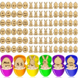 ShinyRelief 90 Pcs Easter Egg Tokens for Kids Bulk Wooden Easter Egg Fillers with 30 Different Styles Natural Color Egg Bunny Chicken Shape Tokens for Easter Egg Hunt Toy Reward Egg Not Include
