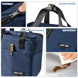 INNKGLE Insulated Lunch Bag -Navy Blue- Leakproof PEVA Liner, Triple-Layer Thermal Insulation, Large Opening, Front & Side Pockets - for Adults & Kids, Cool Bag for Office, School, Picnic, Outdoors