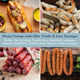 Natural Sheep Casings for Sausage Making, 22-26mm, With Shorts, Great Hot Dog or Breakfast Sausage Casing, Edible, A Grade, Halal, From New Zealand, 100" Makes 19lb Sausages, Not Pre-Tubed