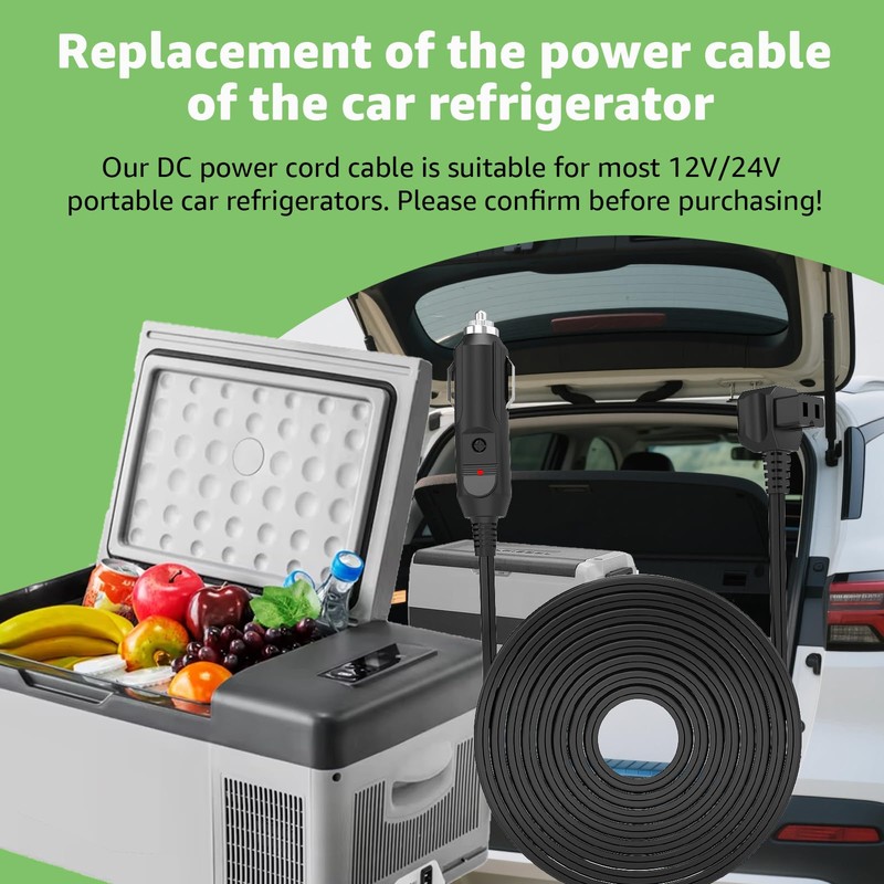 DC Car Refrigerator Power Cord Compatible with Alpicool, Bodega, Euhomy,