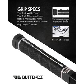 Buttendz Future Rubber Replacement Hockey Grip - Step Down Knob, Two-Tiered Player Knob with Twirl, Fits All Stick Sizes for Superior Control and Puck Feel (Black, White Drip)