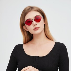 WDZAYXC Diamon Fashion Sunglasses with Metal Frame, UV400 Protection, black/red