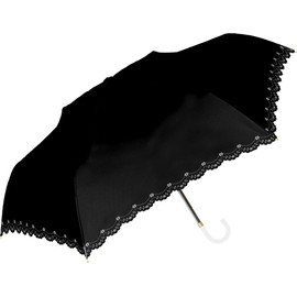 Nakatani Natural Basic Folding Umbrella, UV Flower Heat Cut, Black, Hand Open, Rib Size: 21.7 inches (55 cm), Black Coating, Windproof