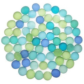 HappyFiller 2 Pound Frosted Sea Glass Gems Matted Flat Marbles Pebble Stones for Vase Fillers Beads,Table Scatter,Fountain,Aquarium Fish Tank,Crafts,Beach Theme Decoration,Mix Blue Green Aqua Teal