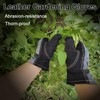 AOUCHI Leather Gardening Work Cowhide Gloves with Cotton Lining for