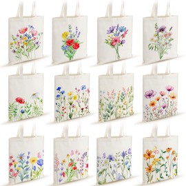Shinylin 12 Pcs Wildflower Canvas Tote Bags Bulk Grocery Shopping Gift Bag Book Lovers Tote for Mother's Day Book Club Women Gift