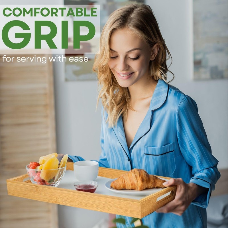 Flexzion Bamboo Trays for Serving Food - 3 Pack Bamboo