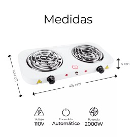 Raganet Parrilla Eléctrica 2 Quemadores Acero Inoxidable 2000w Color Blanco