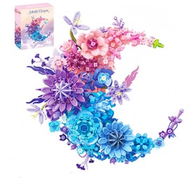 SOLEILHOME Moon Flower Brick Building Set for Adults - 977pcs Creative Wall Art Block Kit, and Botanical Floral Displays for Home Decor or Wedding Centerpieces (Pink)