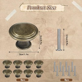 PEAPIN 8 Pcs Antique Brass Door Handles Modern Minimalist Drawer Knobs, 30 cm / 11.8 inch Diameter Door Knob with Screws，Bronze Drawer Handles and Knobs