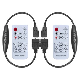 Clearhill 2 Pcs USB Male to Female Dimmer Switch with Remote Control, Black, 6-Level Dimmer, ON-OFF Function, Stepless Dimming, 2A Current, 22AWG Wire, 60 Second Delay Off, Supports 5V Single Color