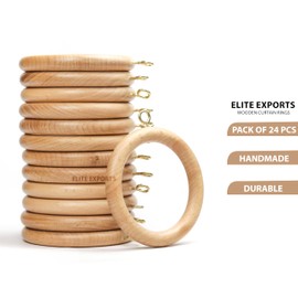 24 Pack Wooden Curtain Drapery Rod Rings,Farmhouse Beech Wood Drapes Rings,Vintage Look, Window,Shower Curtain 1.75 Inch Interior Diameter Rustic for 1-1.75 Inch Curtain Ring Rod Pole Outer (2.5 inch)
