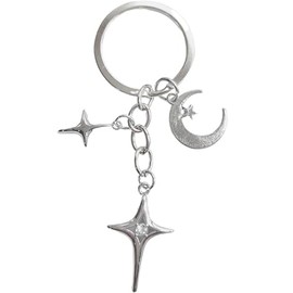Silver Cute Star Moon Keychain Aesthetic Accessories Stainless Steel Key Ring Purse Handbag Backpack Bag Charms Car Holder Convenient to Carry Decoration,Keyrings and Charms Accessories