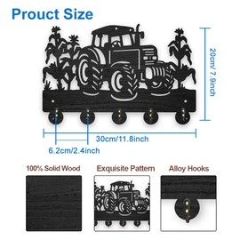 MAYJOYDIY Wooden Coat Hook Tractor Corn Field Key Holder Wall Mounted 30 × 20 cm Decorative Gift Black Wall Key Holder Organiser 5 Hooks Made of Alloy for Kitchen Entrance Area