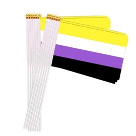 25 Packs Small Non-binary Flags on Handheld Stick，Miniature Non binary Flag for Outside,4x6 Inch Mini Hand Held Banner with Golden Topper,Patriotic Decorations