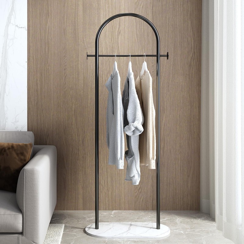 BUZUEY Freestanding Clothing Rack with Marble Base,Modern Black Arch Garment