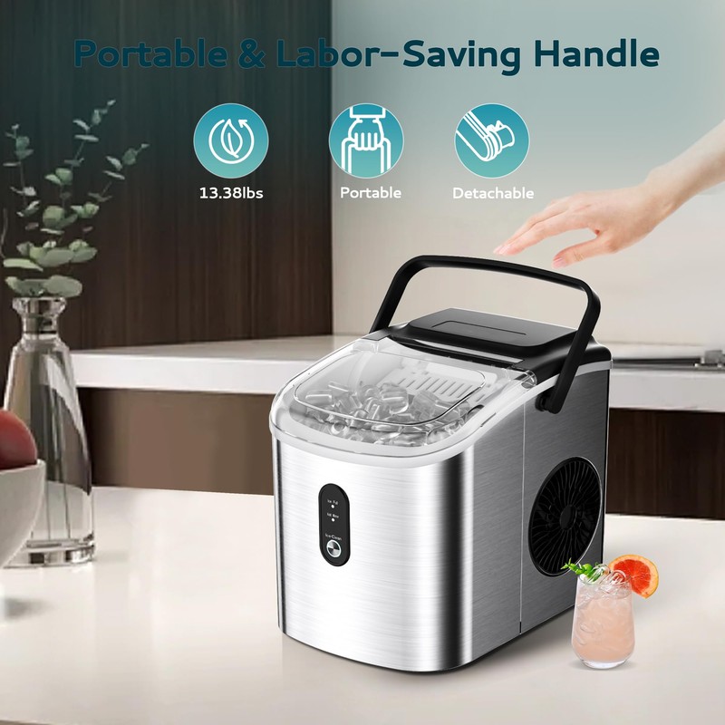 EUHOMY Ice Maker Countertop, Portable Ice Machine with Carry Handle,