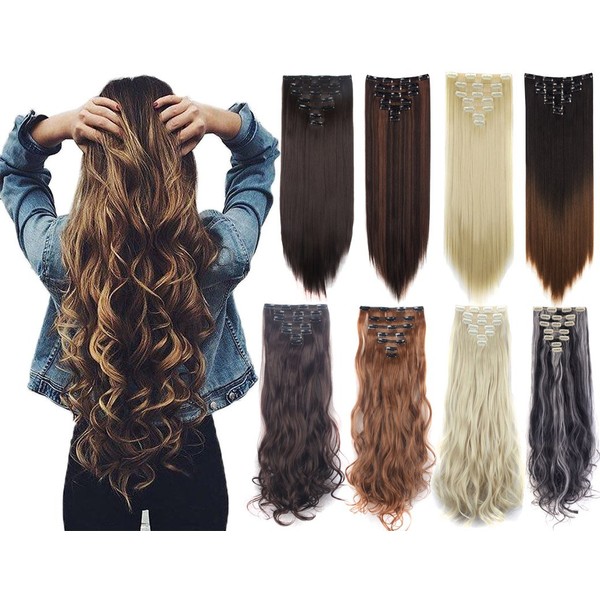7Pcs 16 Clips 23"-24" Thick Curly Straight Full Head Clip