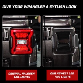 BUNKER INDUST Smoked LED Tail Lights Fits for Jeep Wrangler JL 2018 2019, Led Taillights Brake Light Turn Signal Light Reverse Back Up Assembly(Black Housing Smoke Lens), 1 Pair