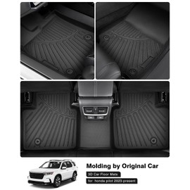 Powerty Floor Mats for 2023 2024 2025 Honda Pilot Accessories All Weather Floor Liner 3D TPE 3 Row Floor Mat Heavy-Duty Floor Liners