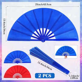 Maitys 2 Packs Large Clap Fans for Line Dancing Large Chinese Folding Hand Fans for Men and Women, Festival, Tai Ji, Kungfu, Martial Art, Gifts (Vivid Red and Blue)