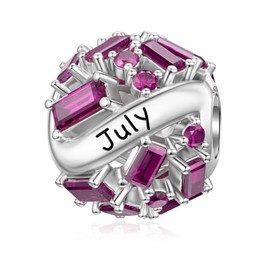SEVENWELL Birthstone Charms, Sterling Silver 5A Rubies Cubic Zirconia Bead Charm for Women, for Mothers Day, Chrismas, Birthday, Valentina's Day