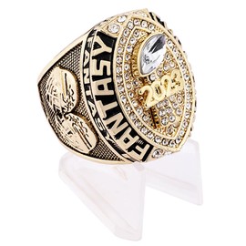 2023 Fantasy Football Championship Ring | Black Gunmetal Plated Award For Fantasy Football Trophy League Winner | Color Stones (size 11, Clear Outer)