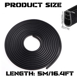 Car Door Edge Protector, 5M Car Door Edge Guard Protector Strips, No Glue Car Door Sill Protector U Shape Trim Rubber Seal Fit for Most Car(Black, 16FT)