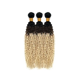 Hxxcoup Sew-in Bundles Real Hair Wefts for Sewing Human Hair Bundles Curly Wave 1B4613 Ombre Blonde Double Weft Extensions 22 24 26 Inch with Minimal Smell Minimal Tangle, 100 g/pc for Women